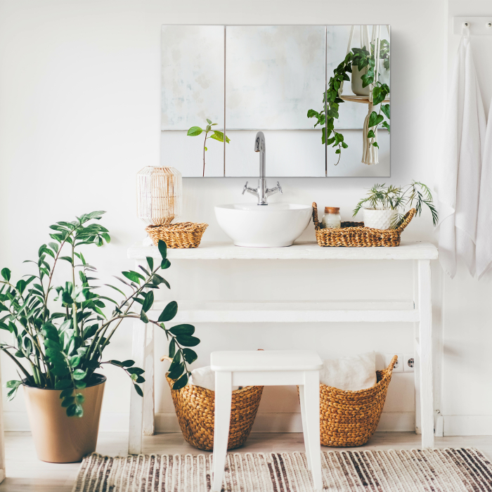  Dulap Baie Perete - Stejar, 3 Usi cu Oglinda, 90×60 cm [2]