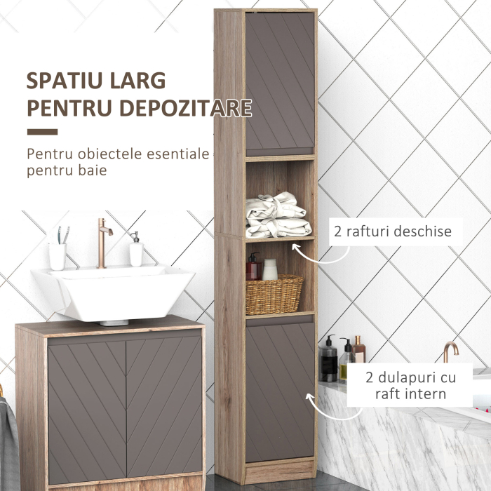  Dulap Baie Space Saver - Gri & Stejar, Cu 6 Rafturi & Dulapioare [5]