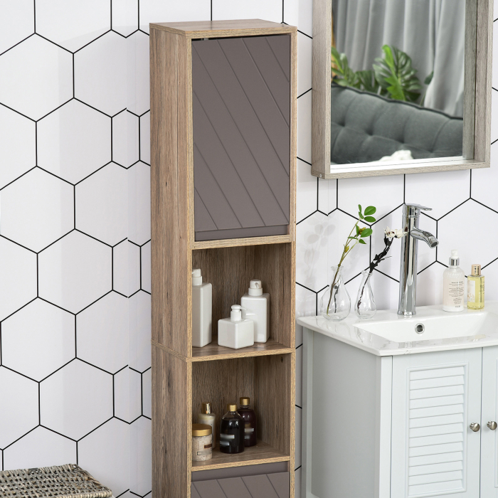 Dulap Baie Space Saver - Gri & Stejar, Cu 6 Rafturi & Dulapioare [9]
