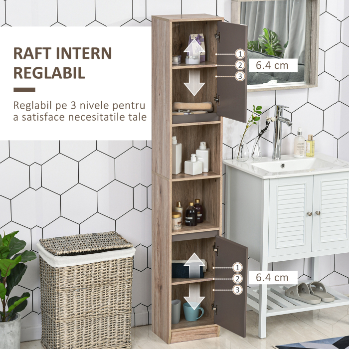  Dulap Baie Space Saver - Gri & Stejar, Cu 6 Rafturi & Dulapioare [7]