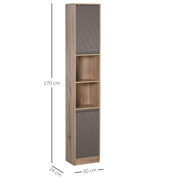  Dulap Baie Space Saver - Gri & Stejar, Cu 6 Rafturi & Dulapioare [3]