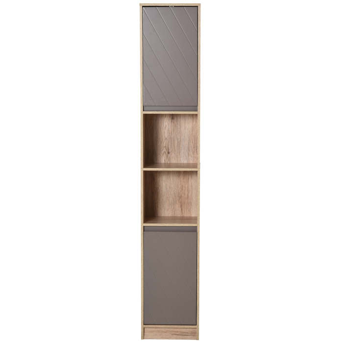  Dulap Baie Space Saver - Gri & Stejar, Cu 6 Rafturi & Dulapioare [4]