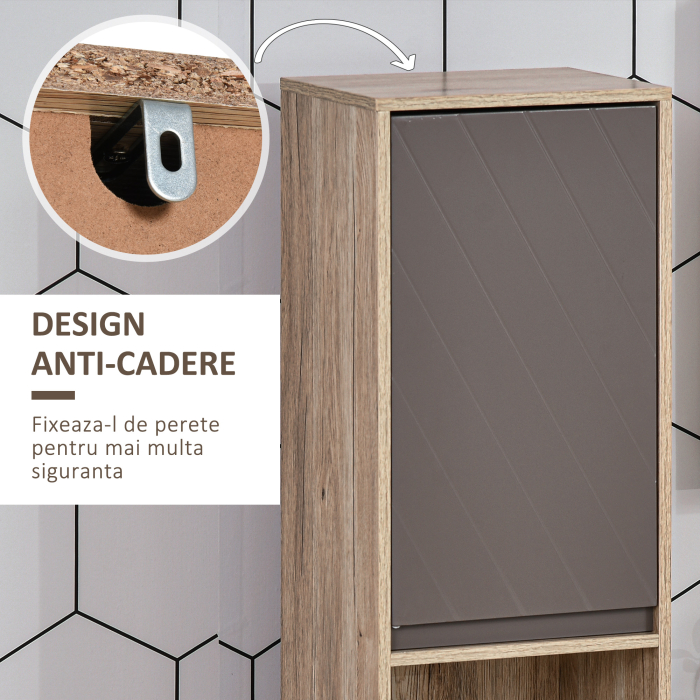  Dulap Baie Space Saver - Gri & Stejar, Cu 6 Rafturi & Dulapioare [8]