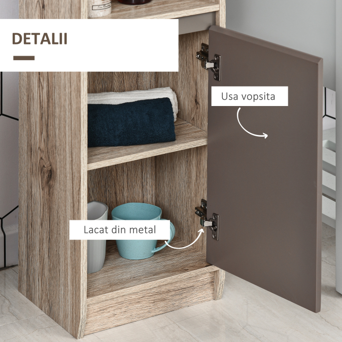  Dulap Baie Space Saver - Gri & Stejar, Cu 6 Rafturi & Dulapioare [6]