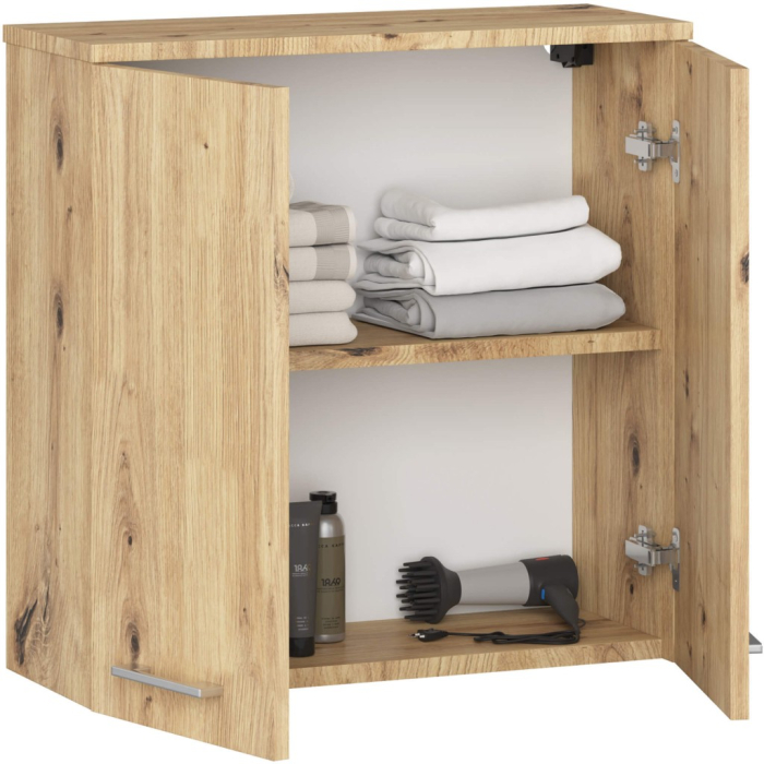 Dulap baie suspendat, cu 2 usi si 1 raft interior, PAL 16 mm, 60x23x60 cm, stejar artisan [2]