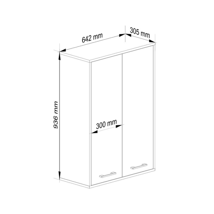 Dulap baie suspendat, cu 2 usi si 4 rafturi interioare, PAL 16 mm, 64x30x94 cm, gri si stejar artisan [3]