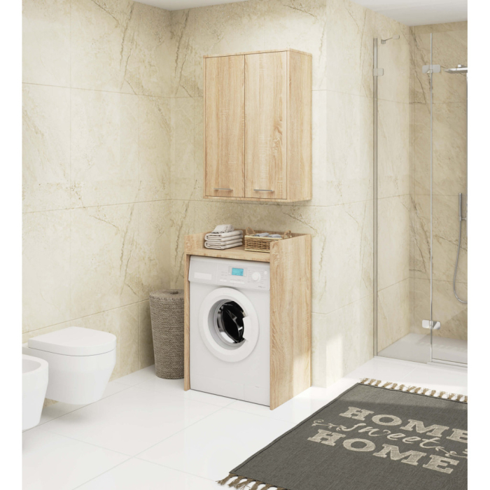 Dulap baie suspendat, cu 2 usi si 4 rafturi interioare, PAL 16 mm, 64x30x94 cm, stejar sonoma [4]