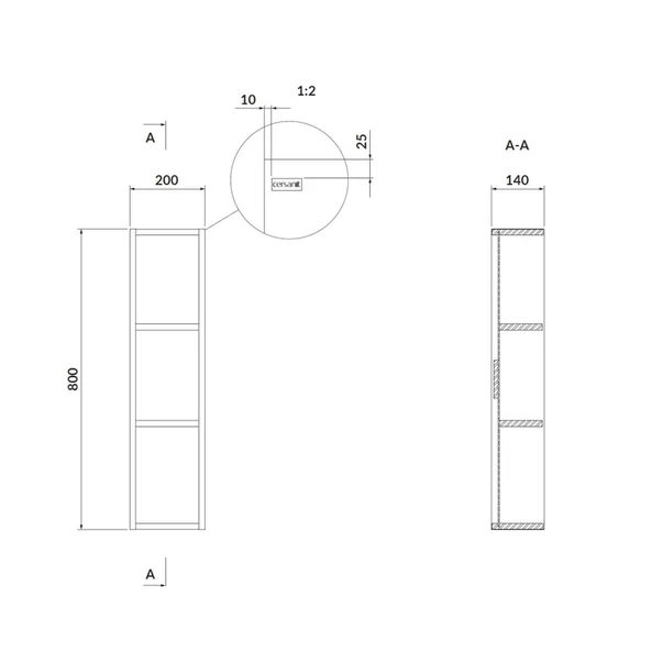 Dulap baie suspendat fara usa alb Cersanit Larga 20 cm cu 3 rafturi [2]