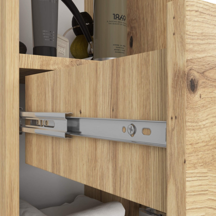 Dulap baie tip coloana cu 2 usi, 1 sertar si rafturi interioare, PAL laminat, 30x30x140 cm, stejar artisan [4]