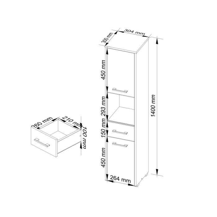 Dulap baie tip coloana cu 2 usi, 1 sertar si rafturi interioare, PAL laminat, 30x30x140 cm, stejar sonoma [2]