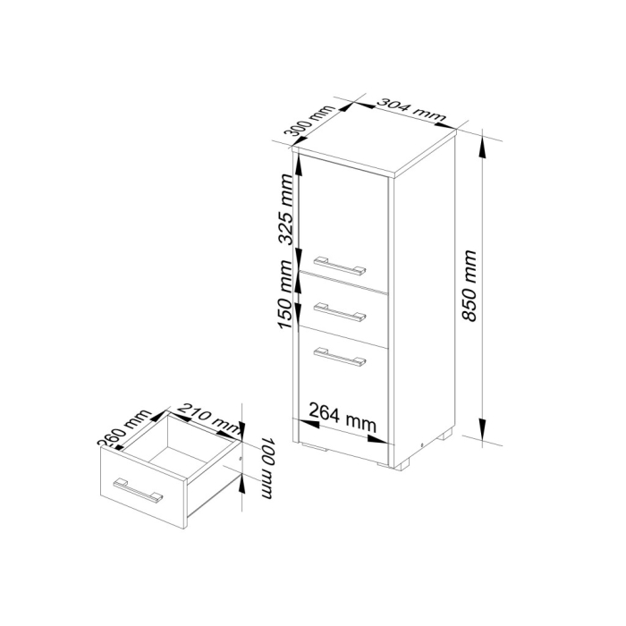 Dulap baie tip coloana cu 2 usi si sertar, PAL laminat, 30x30x85 cm, alb mat [2]
