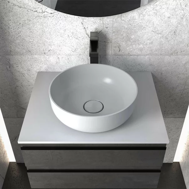 Dulap baza suspendat KolpaSan Alexis gri inchis cu blat alb 60 cm [4]