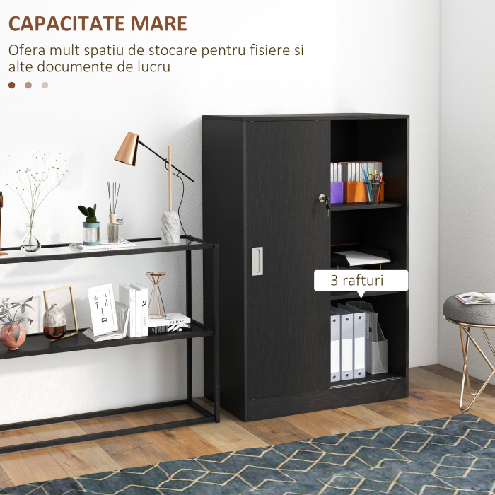  Dulap Birou 80x40x120 cu 3 Rafturi si Usa Dubla cu incuietoare pentru Birou sau Salita, Negru [4]