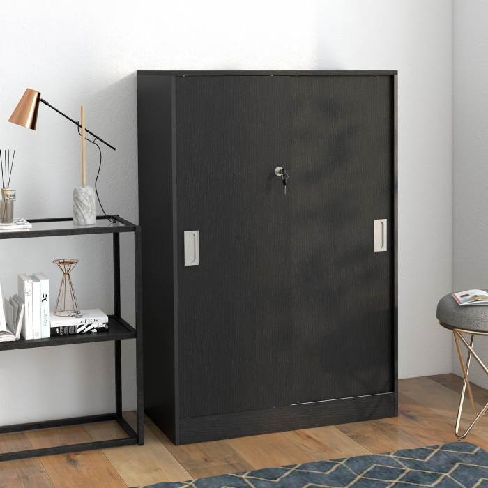  Dulap Birou 80x40x120 cu 3 Rafturi si Usa Dubla cu incuietoare pentru Birou sau Salita, Negru [7]