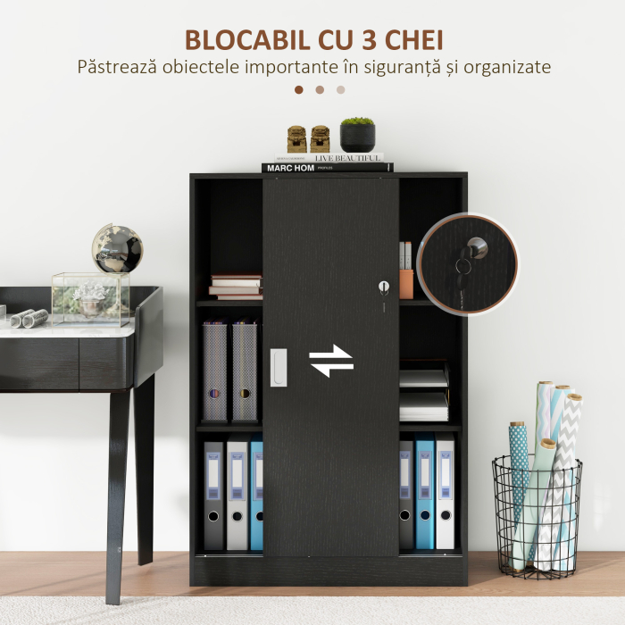  Dulap Birou 80x40x120 cu 3 Rafturi si Usa Dubla cu incuietoare pentru Birou sau Salita, Negru [5]