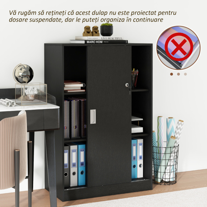  Dulap Birou 80x40x120 cu 3 Rafturi si Usa Dubla cu incuietoare pentru Birou sau Salita, Negru [6]