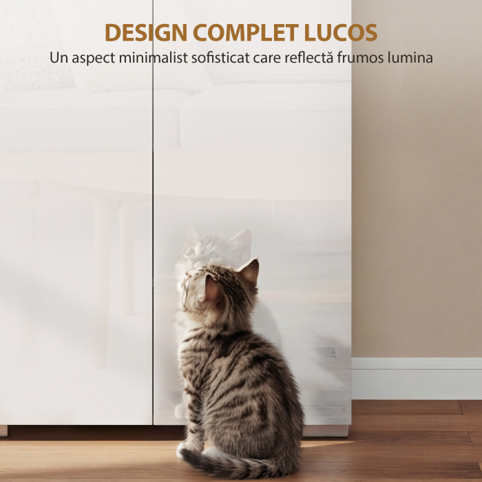  Dulap Bucatarie inalt 180cm, Mobilier Depozitare cu Usi Soft-Close, Raft Deschis, 2 Dulapuri, Rafturi Ajustabile, Stil Modern pentru Sufragerie sau Bucatarie, Alb Lucios [4]