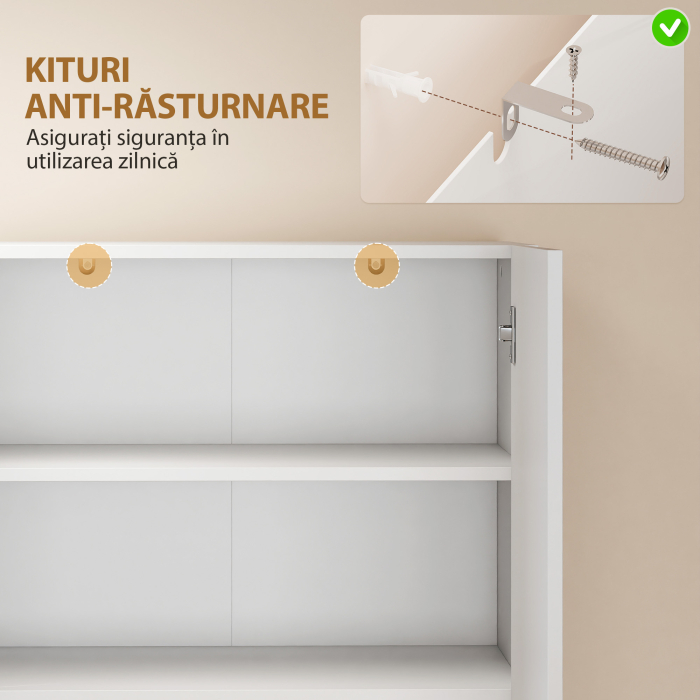  Dulap Bucatarie inalt 180cm, Mobilier Depozitare cu Usi Soft-Close, Raft Deschis, 2 Dulapuri, Rafturi Ajustabile, Stil Modern pentru Sufragerie sau Bucatarie, Alb Lucios [8]