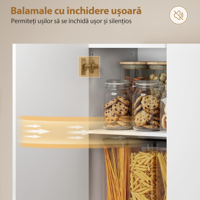  Dulap Bucatarie inalt 180cm, Mobilier Depozitare cu Usi Soft-Close, Raft Deschis, 2 Dulapuri, Rafturi Ajustabile, Stil Modern pentru Sufragerie sau Bucatarie, Alb Lucios [7]