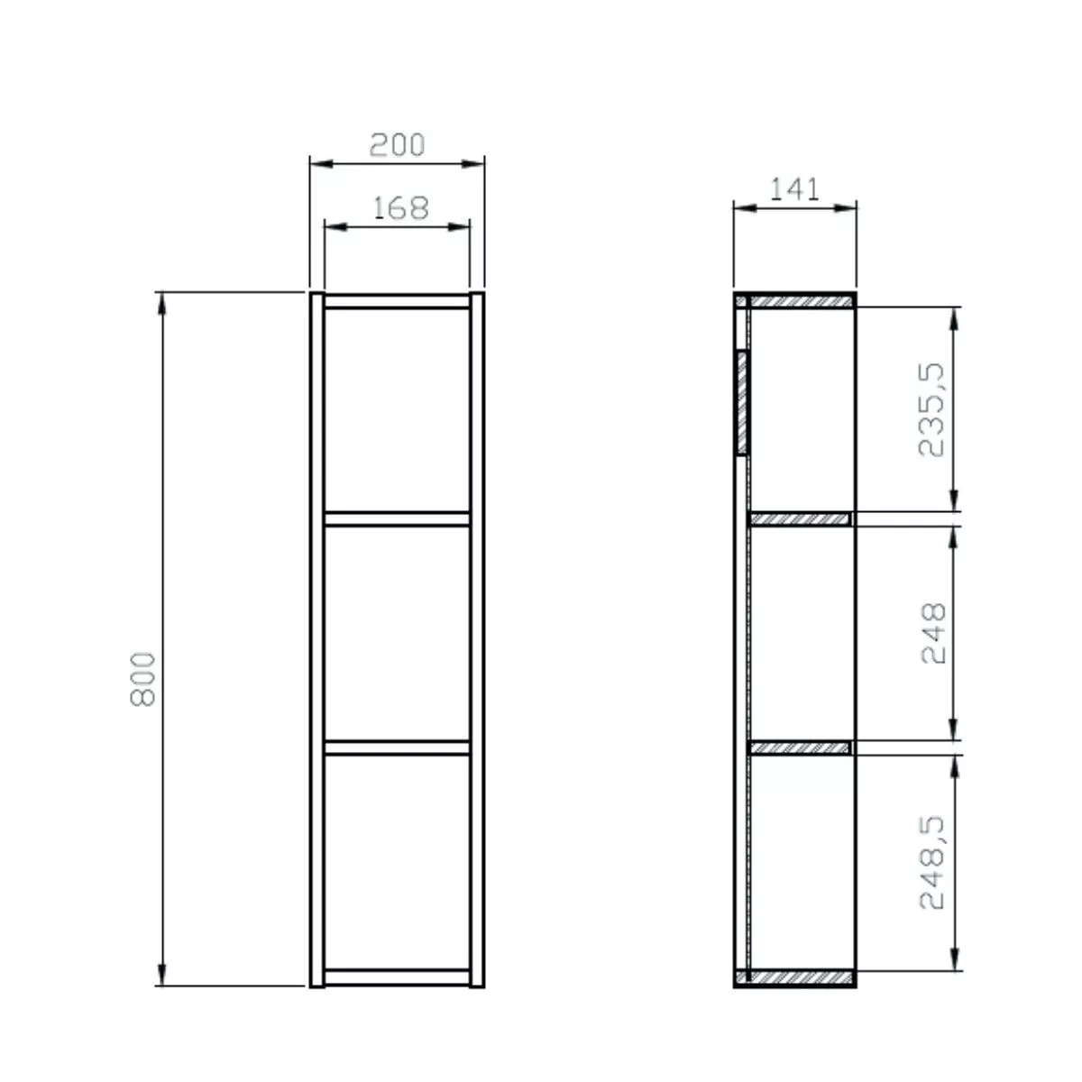 Dulap coloana Cersanit Moduo, suspendat, 20 x 14 x 80 cm, raft, mat, maro, K116-023 [5]