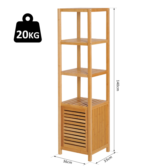  Dulap Coloana pentru Baie din Bambus cu 4 Rafturi si Dulap 36x33x140cm [3]