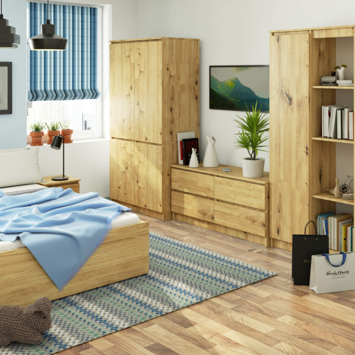 Dulap cu 4 usi, rafturi si bara pentru umerase, PAL laminat, 90x51x180 cm, stejar artisan [2]