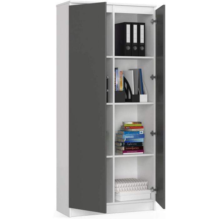 Dulap cu 8 etajere, PAL laminat 16 mm, 80x35x180 cm, alb si grafit [3]