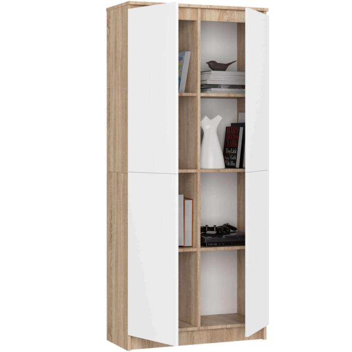 Dulap cu 8 etajere, PAL laminat 16 mm, 80x35x180 cm, stejar sonoma si alb [2]