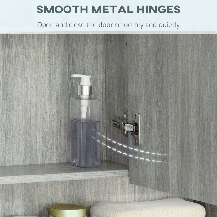  Dulap cu Oglinda, 4 Sectiuni, cu Rafturi Reglabile, din Lemn si Sticla, 90x15x75 cm, Gri [5]