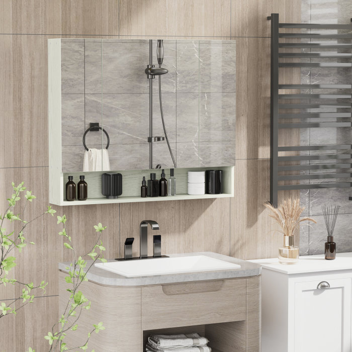  Dulap cu oglinda cu raft reglabil, MDF Sticla 90x15x75cm, Alb [2]