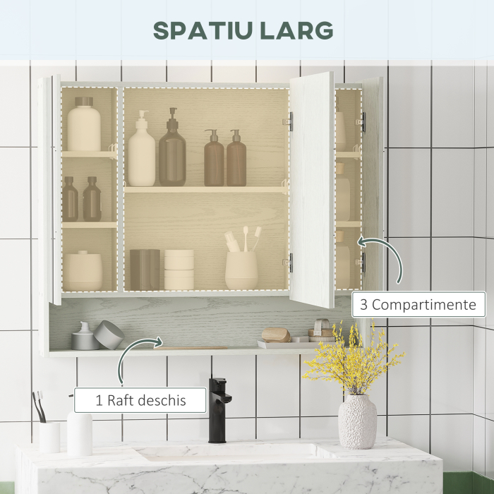  Dulap cu oglinda cu raft reglabil, MDF Sticla 90x15x75cm, Alb [4]