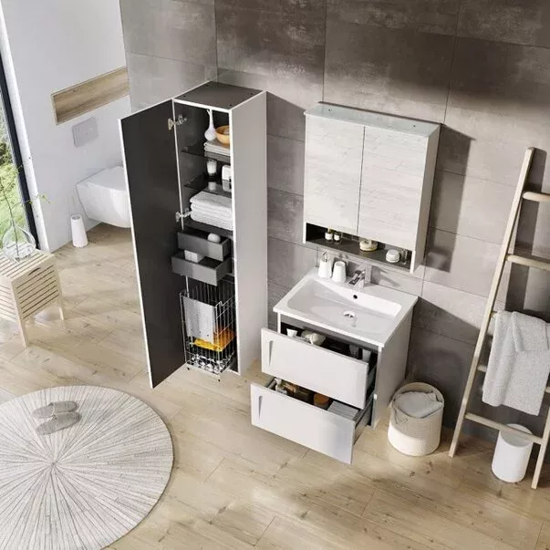 Dulap cu oglinda Oristo Beryl, 80 x 71 x 15 cm, iluminare, mat, alb, 44-SGL2D-80-2 [4]