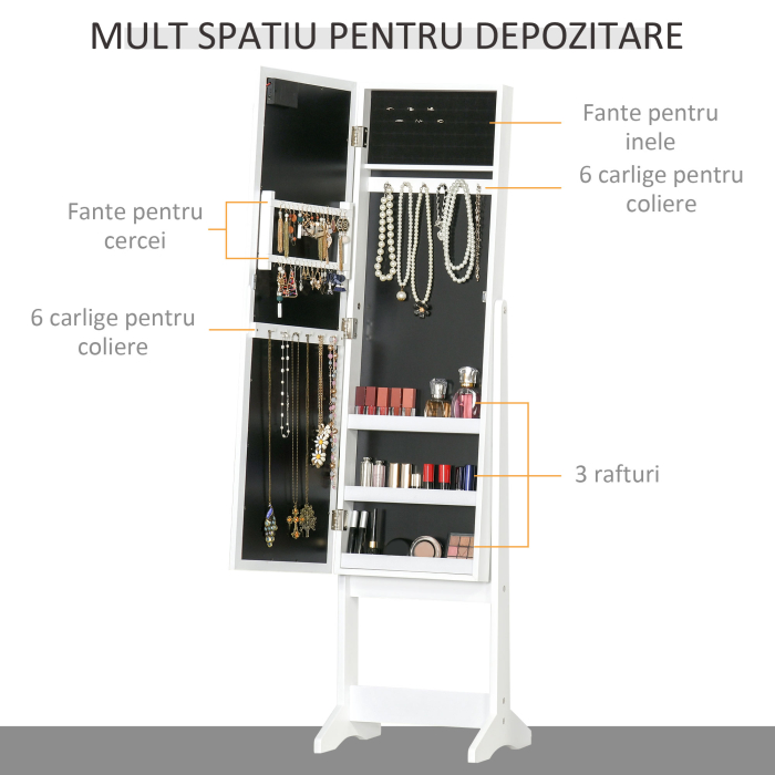  dulap cu oglinda, pentru bijuterii, 36x30x136 cm, alb [4]