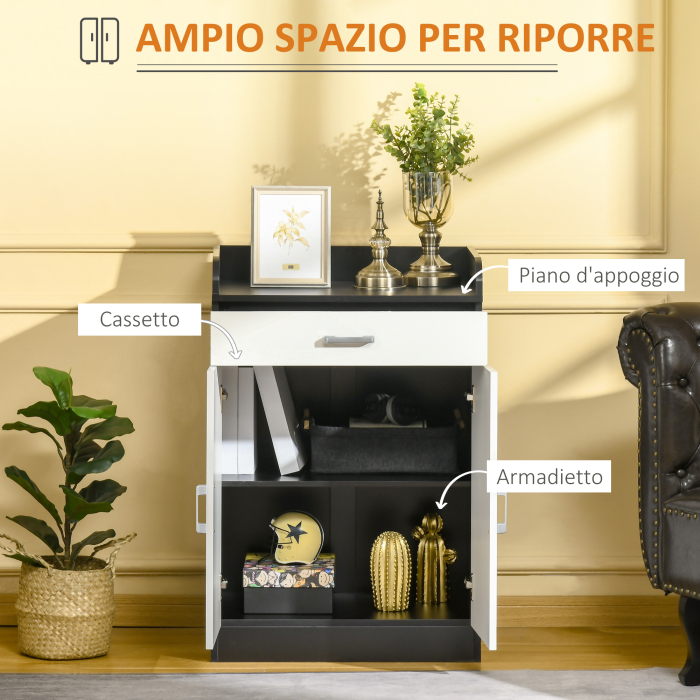  Dulap cu sertar si raft reglabil, din MDF, 60x40x90cm, Alb Negru [4]