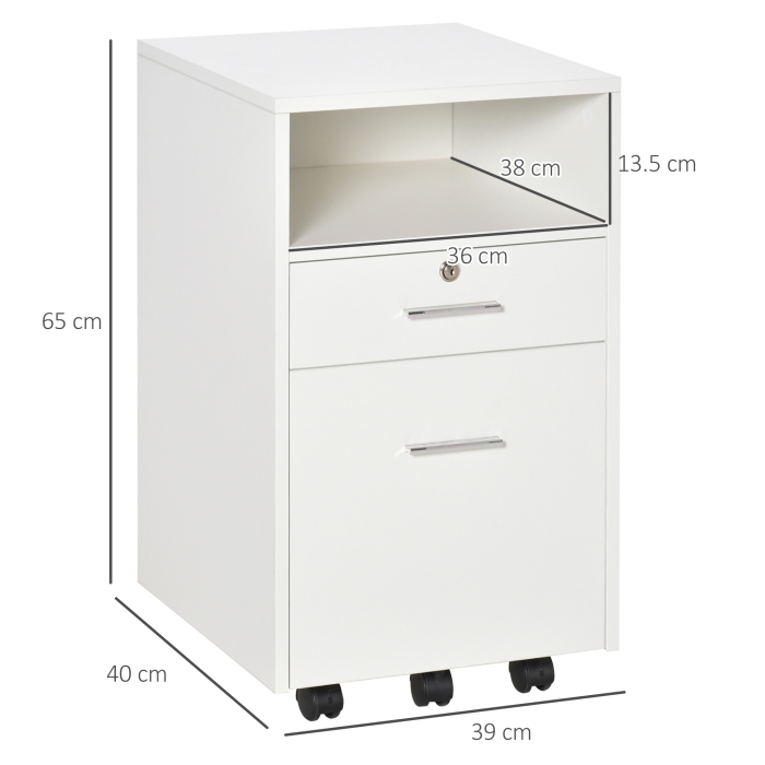  Dulap cu Sertare Blocabile, 2 Chei Incluse, cu 5 roti cu rotatie la 360°, cu 2 Chei, Alb [3]