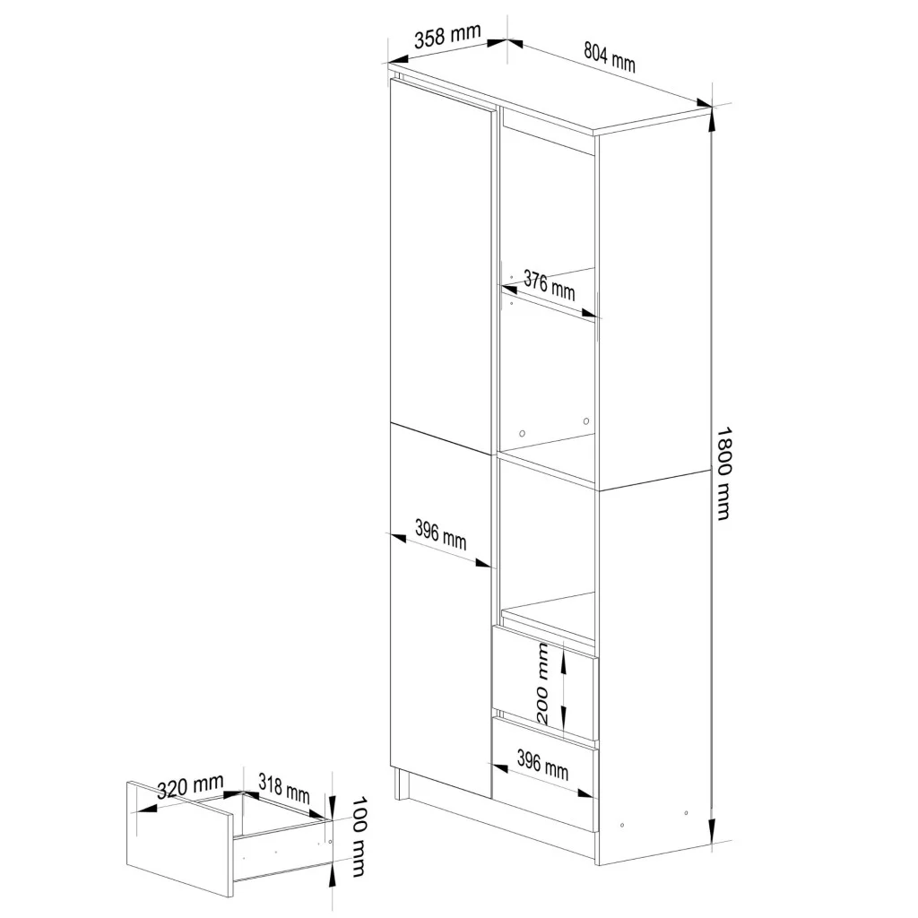 Dulap cu usa, 2 sertare si 7 rafturi, PAL laminat 16 mm, 80x35x180 cm, sonoma [4]