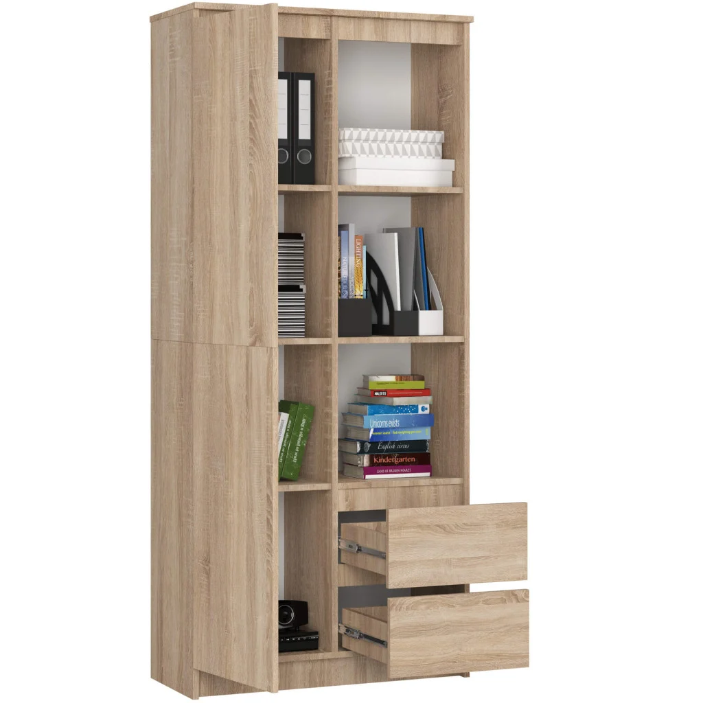 Dulap cu usa, 2 sertare si 7 rafturi, PAL laminat 16 mm, 80x35x180 cm, sonoma [3]