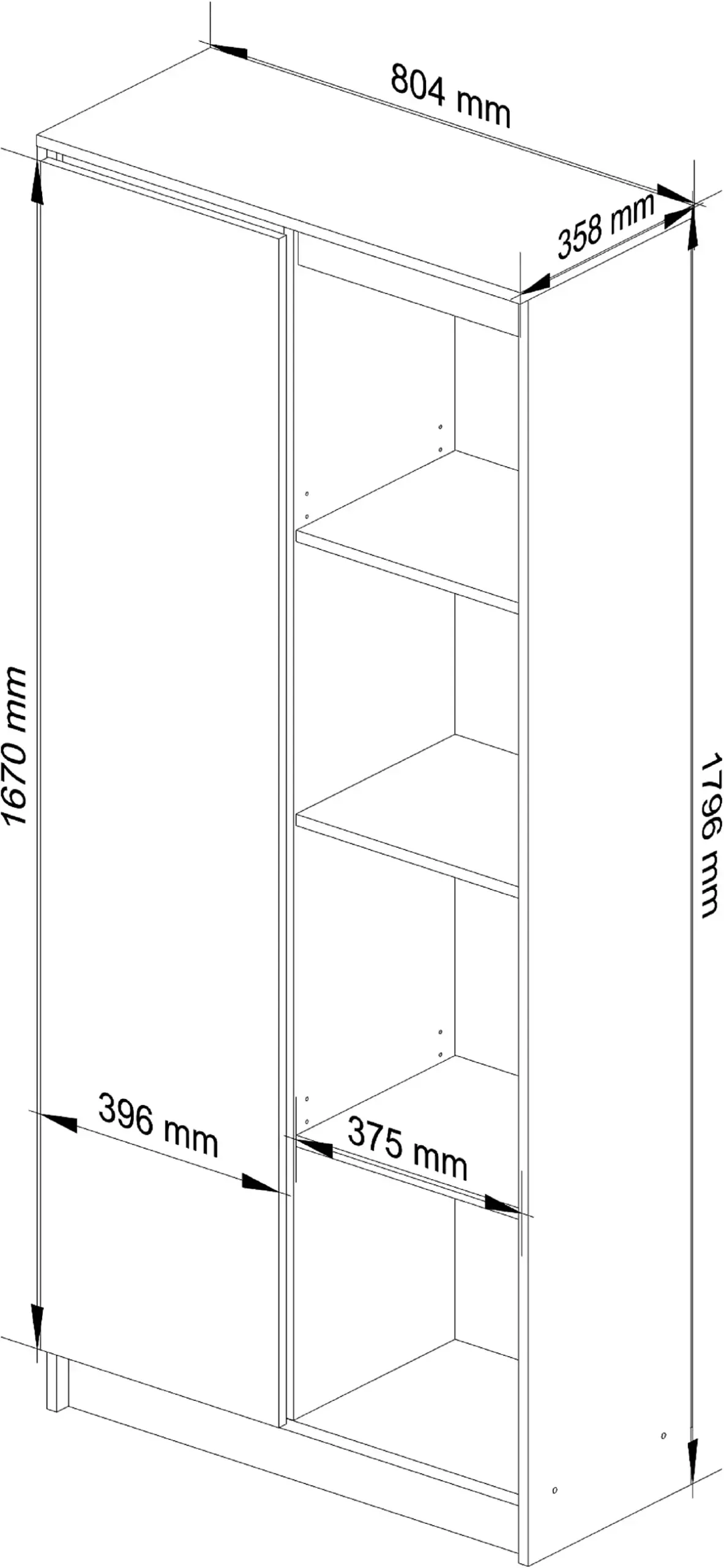 Dulap cu usa si 8 etajere, PAL laminat 16 mm, 80x35x180 cm, alb [3]