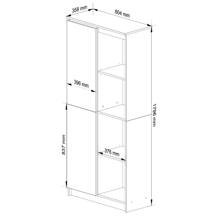 Dulap cu usa si 8 etajere, PAL laminat 16 mm, 80x35x180 cm, stejar sonoma [4]