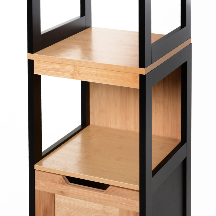  Dulap de baie cu 2 sertare si 3 compartimente deschise, mobilier baie din lemn MDF si bambus 30x30x144,3 cm, culoare lemnului [8]