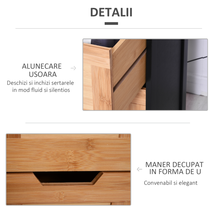  Dulap de baie cu 2 sertare si 3 compartimente deschise, mobilier baie din lemn MDF si bambus 30x30x144,3 cm, culoare lemnului [5]