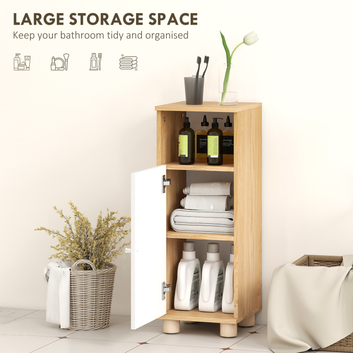  Dulap de Baie cu Dulapior cu 2 Rafturi si Compartiment Deschis, Alb si Lemn [4]