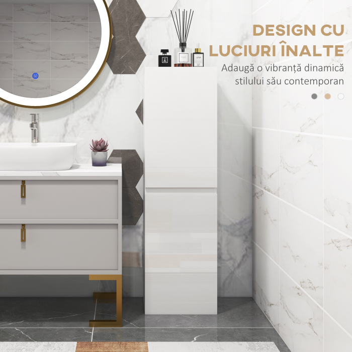 , Dulap de baie, cu Finisaj Lucios, Panou de PAL, 35x25x120 cm, Alb [4]