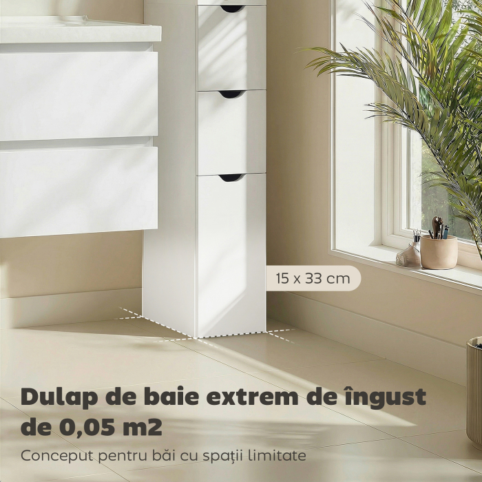  Dulap de Baie din Lemn cu Rafturi si Sertare, 15x33x136 cm, Lemn Natural [4]