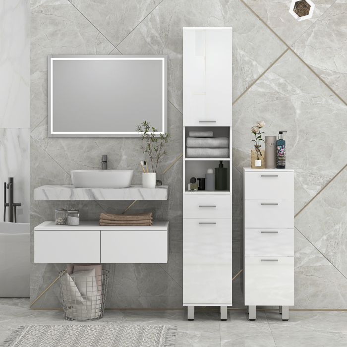  Dulap de Baie din PAL cu 4 Sertare si Baza Ridicata, 30x30x93 cm, Alb [7]