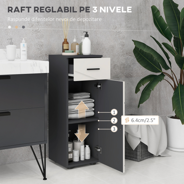  Dulap de Baie din PAL cu Sertar si Dulap cu 2 Niveluri Reglabile, 30x30x82 cm, Gri [5]
