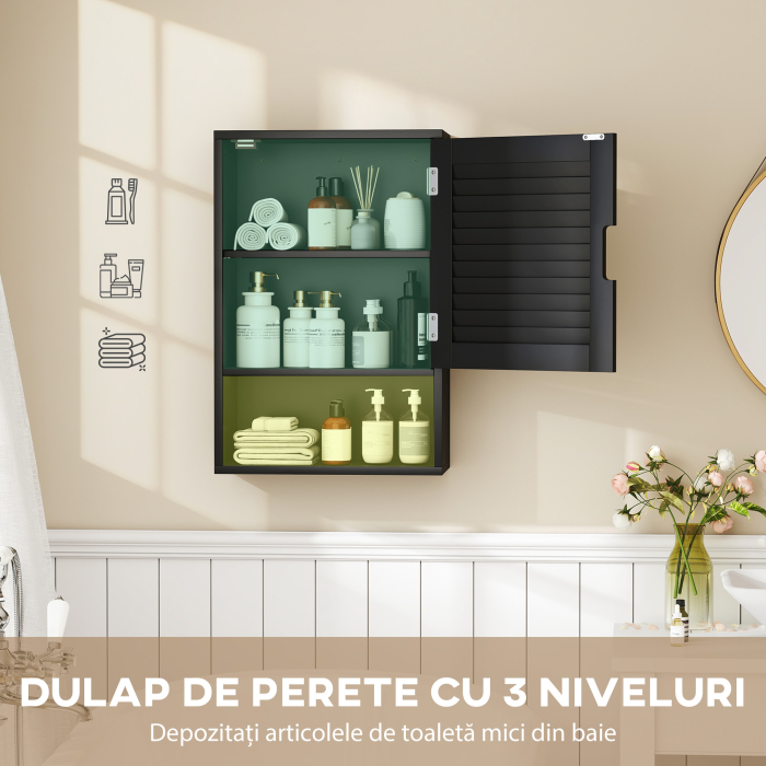  Dulap de Baie, Dulap Montat pe Perete cu Rafturi Regabile, 40 x 20 x 60 cm, Negru [4]