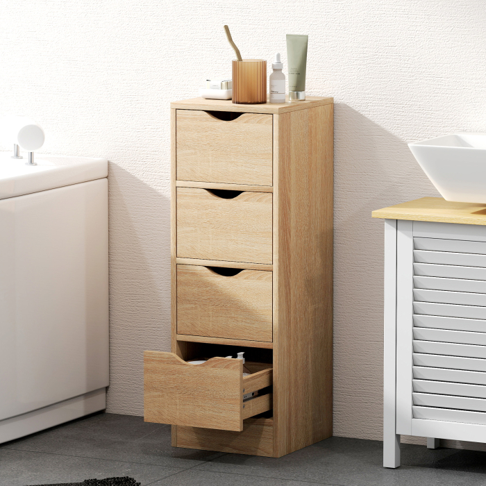  Dulap de Baie Economisitor de Spatiu cu 4 Sertare si Manere Sculptate Stil Nordico, 29x29x83 cm, Lemn Natural [8]
