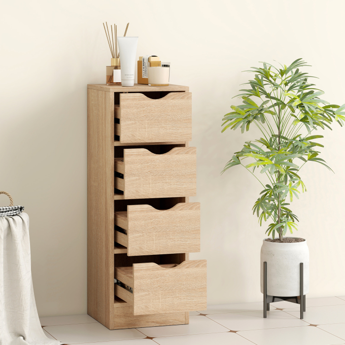  Dulap de Baie Economisitor de Spatiu cu 4 Sertare si Manere Sculptate Stil Nordico, 29x29x83 cm, Lemn Natural [7]