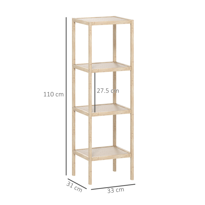  Dulap de Baie Modern cu 4 Rafturi Anti-Rasturnare, Dulap de Baie din Bambus si Lemn, 33x31x110 cm, Lemn Natural [3]